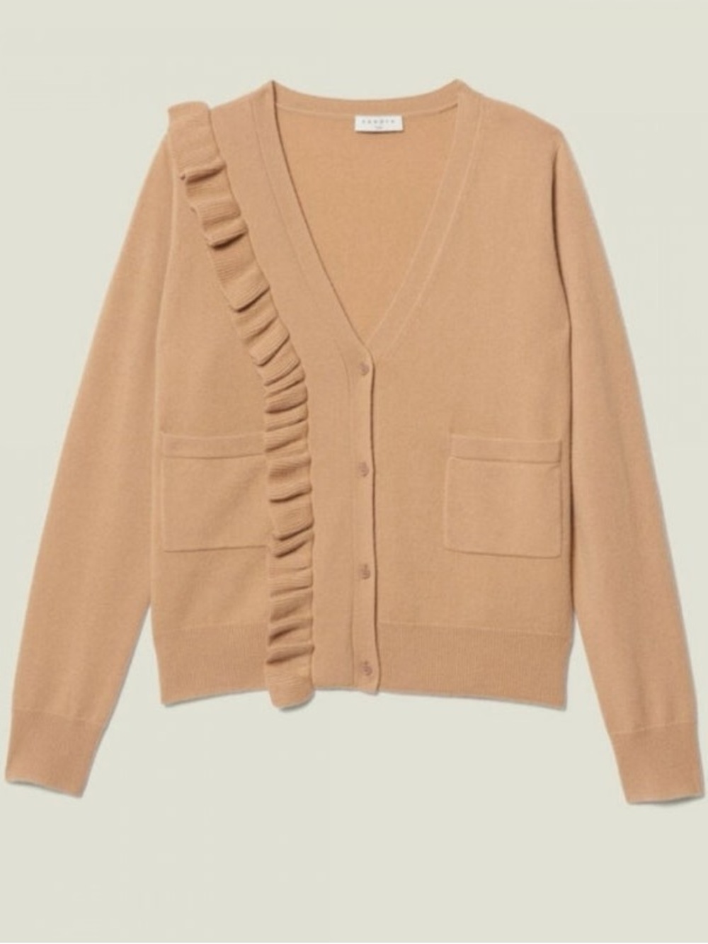 SANDRO Frilled-trim wool and cashmere-blend cardigan, Size 8 (S equivalent)